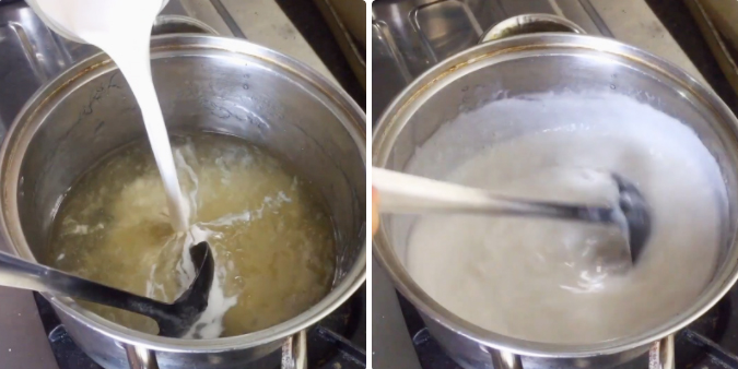 Làm lớp rau câu sữa dừa sợi giòn
