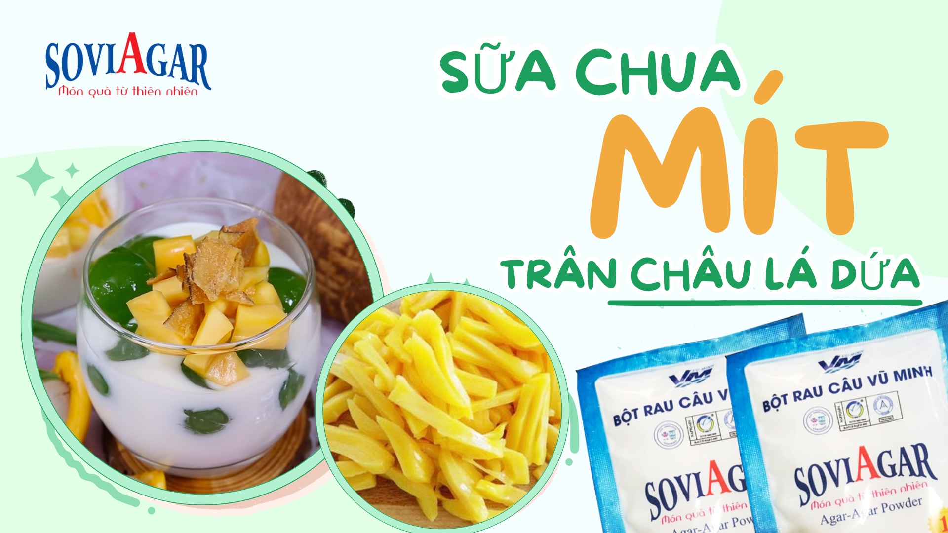 Sữa Chua Mít Trân Châu Lá Dứa – Món Ngon “Healthy” Với Bột Rau Câu Thiên Nhiên Vũ Minh