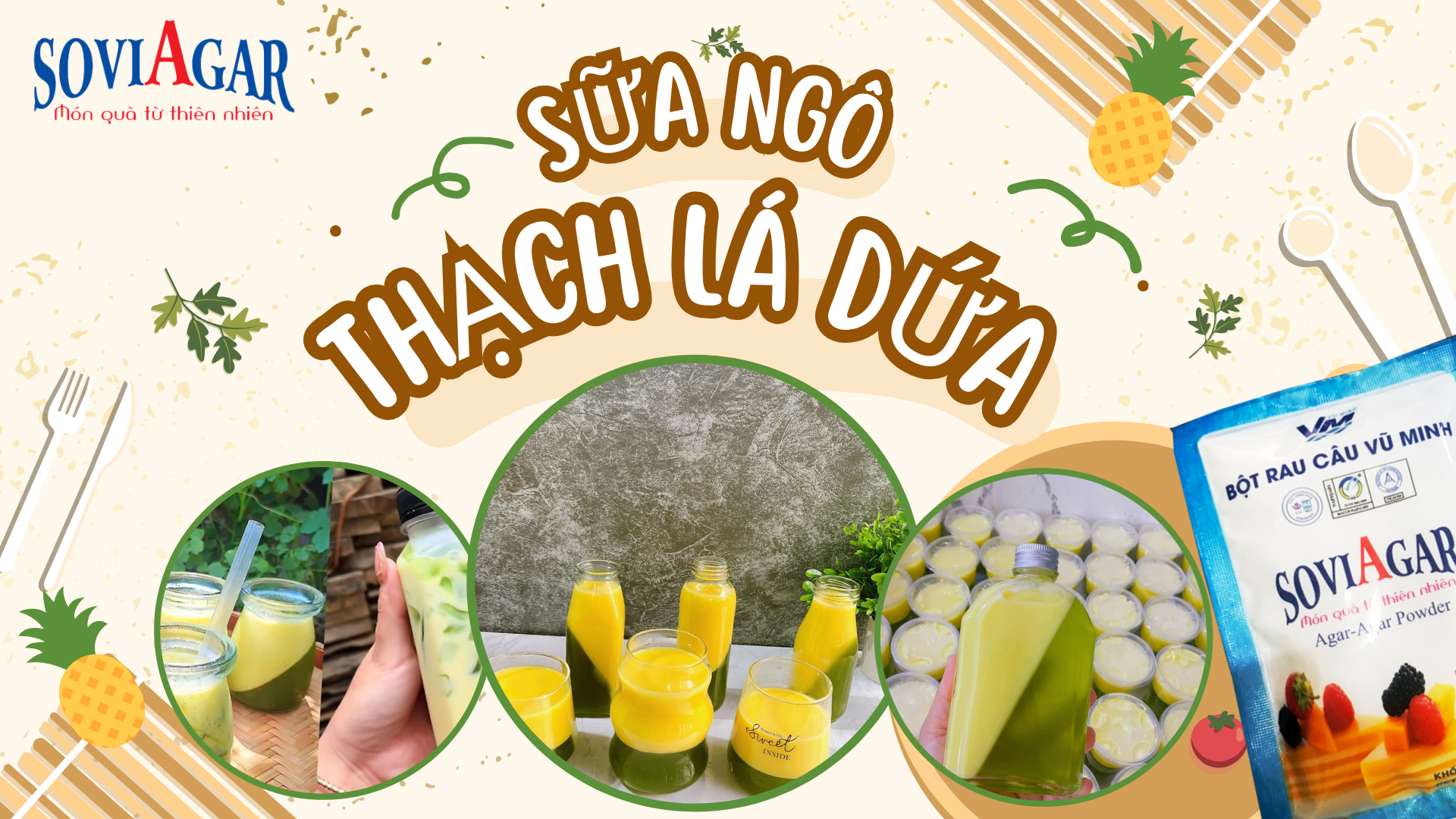 Sữa Ngô Thạch Lá Dứa Từ Bột Rau Câu Vũ Minh Soviagar – Thức Uống Thơm Ngon, Thanh Mát