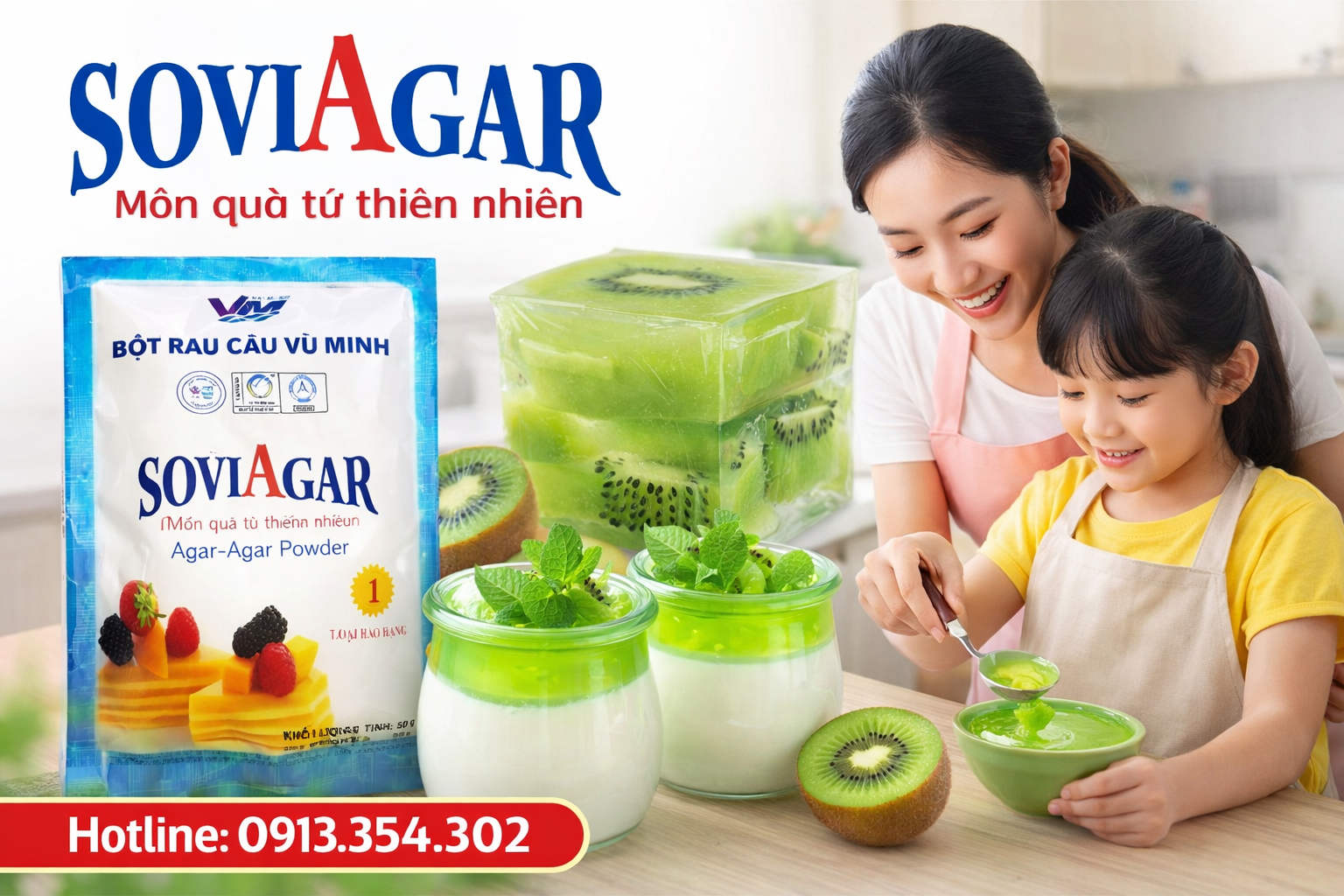 Thạch Kiwi Thanh Mát, Giòn Ngon Từ Bột Rau Câu Vũ Minh Soviagar