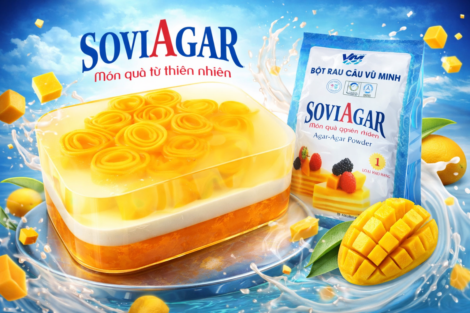 Thạch Rau Câu Xoài Phong Cách 3D Từ Bột Rau Câu Vũ Minh SoviAgar – Món Tráng Miệng Đẹp Mắt, Thanh Mát