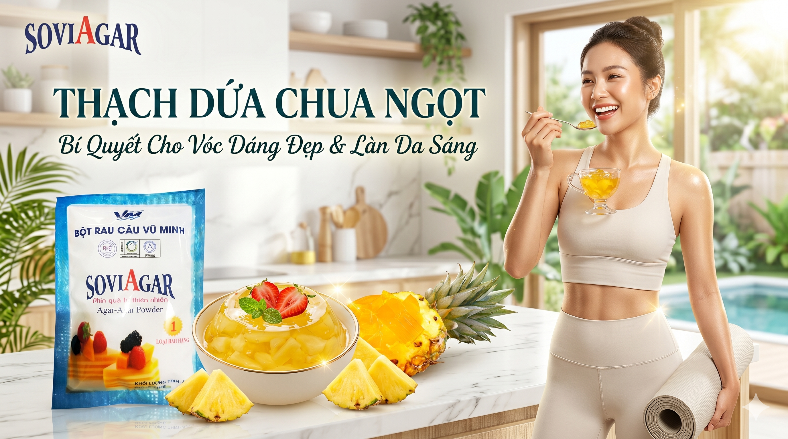 Ăn thạch dứa giảm cân có tốt không? Review chi tiết thạch dứa từ bột rau câu Vũ Minh Soviagar