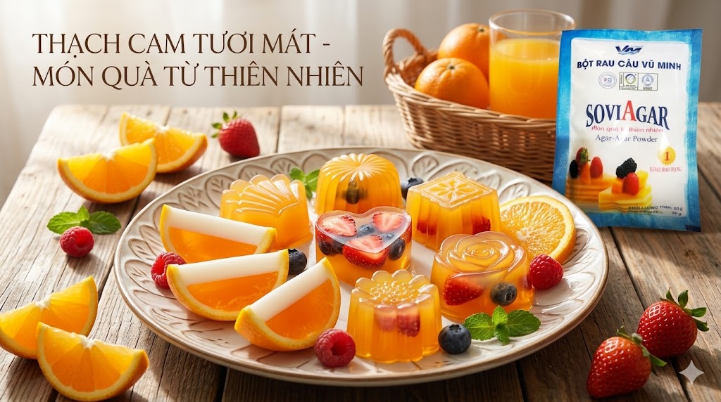 Giải Nhiệt Cực Đã Cùng Thạch Cam Giòn Sần Sật Từ Bột Rau Câu SoviAgar