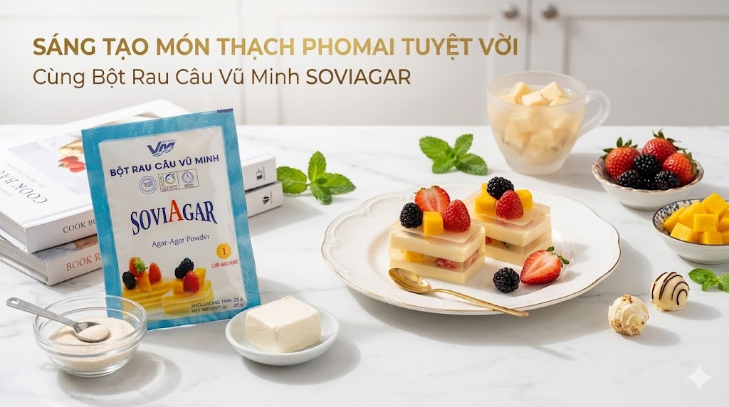 Thạch Rau Câu Phô Mai Mềm Mịn  Từ Bột Rau Câu Vũ Minh SoviAgar – Công Thức Dễ Làm Tại Nhà