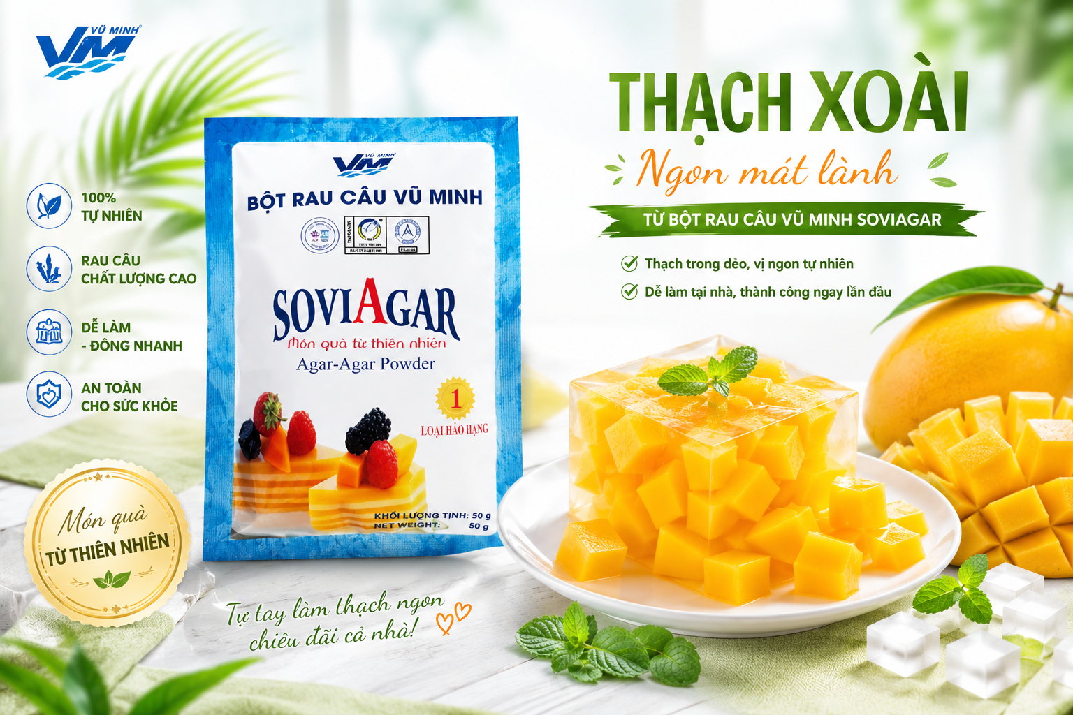 Thạch xoài – Món ngon hấp dẫn từ bột rau câu Vũ Minh Soviagar