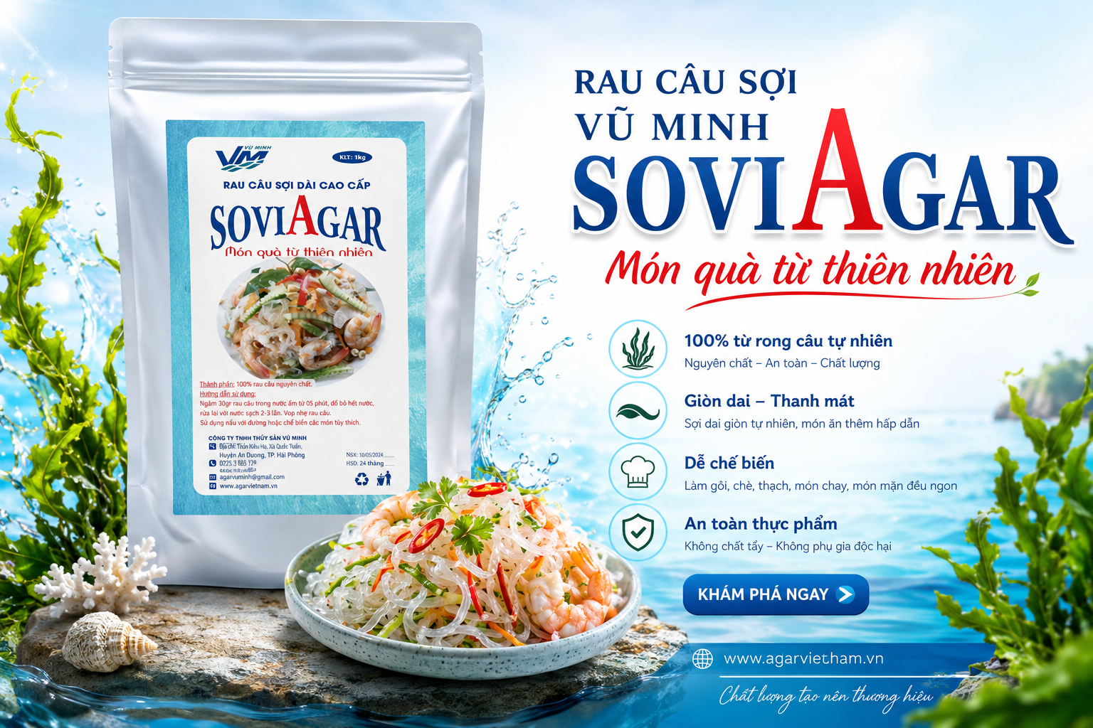 Rau Câu Sợi Vũ Minh SoviAgar – Nguyên Liệu Vàng Cho Các Món Gỏi Và Tráng Miệng Thanh Mát