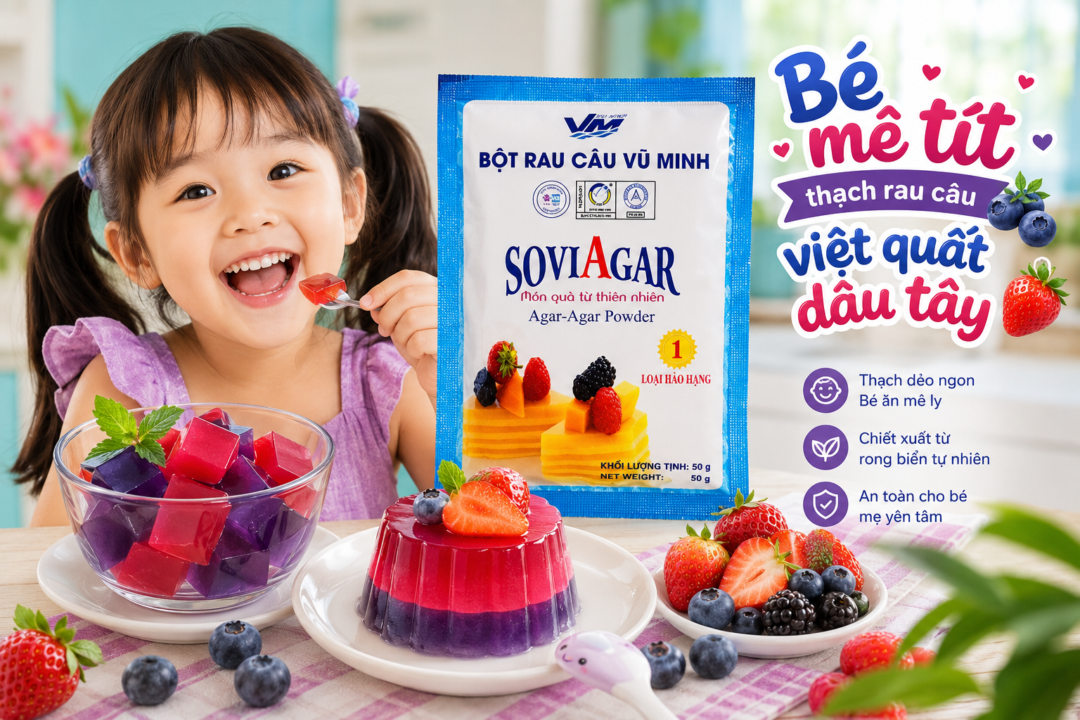 Cách Làm Thạch Rau Câu Việt Quất Dâu Tây Thơm Ngon, Mát Lạnh Cho Bé Mê Tít