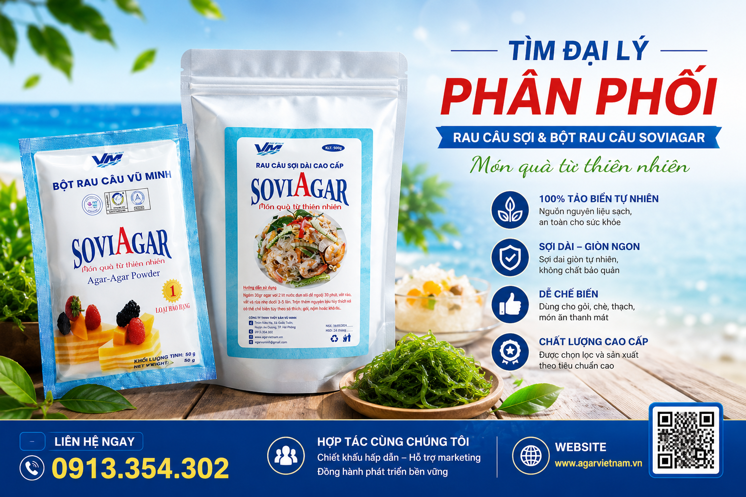 Hợp Tác Kinh Doanh: Tìm Đại Lý Phân Phối Rau Câu Sợi & Bột Rau Câu Soviagar Toàn Quốc