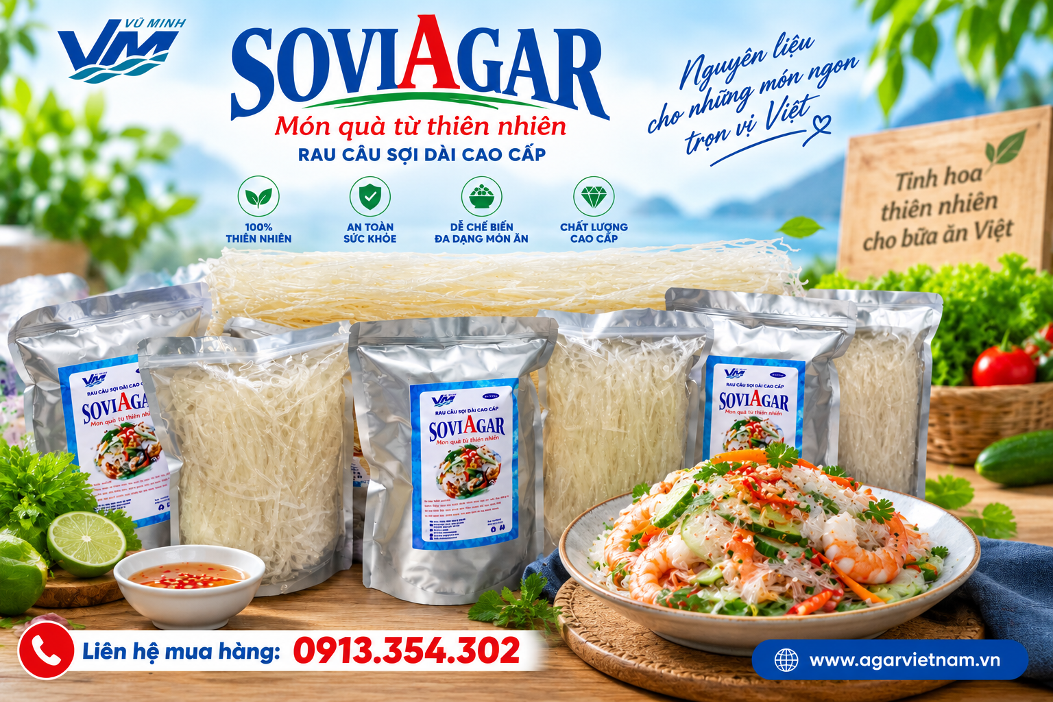 Rau Câu Sợi Dài Cao Cấp SOVIAGAR – Nguyên Liệu Tự Nhiên Cho Món Ngon Việt 