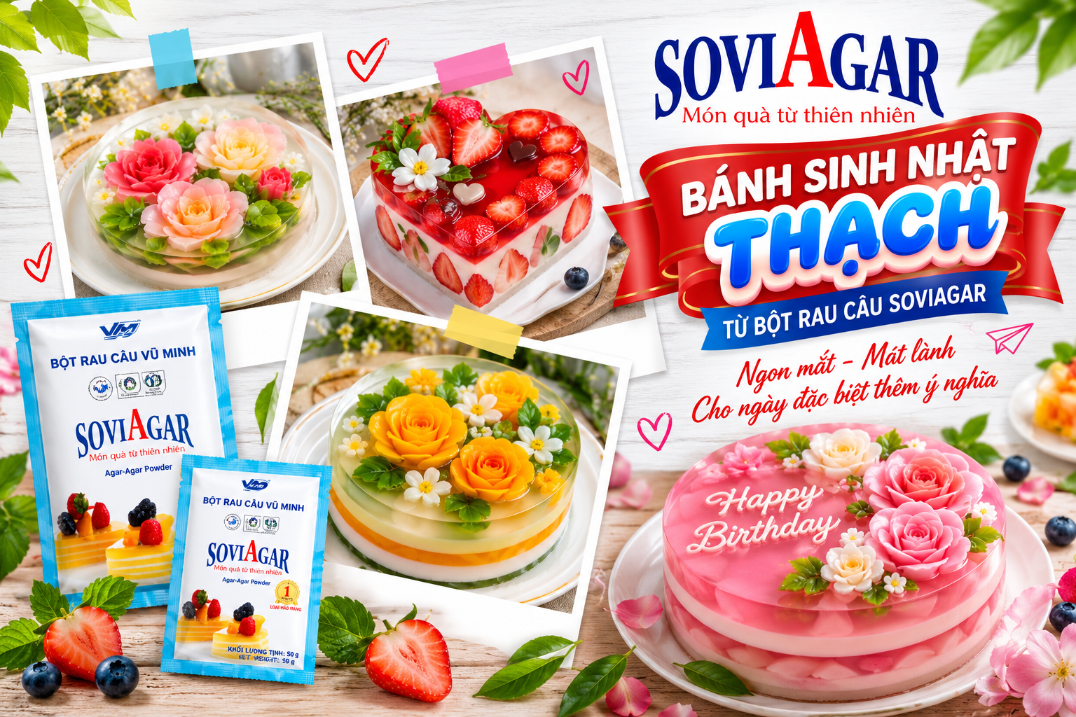 BÁNH SINH NHẬT THẠCH RAU CÂU ĐẸP MẮT, THANH MÁT VÀ ĐỘC ĐÁO