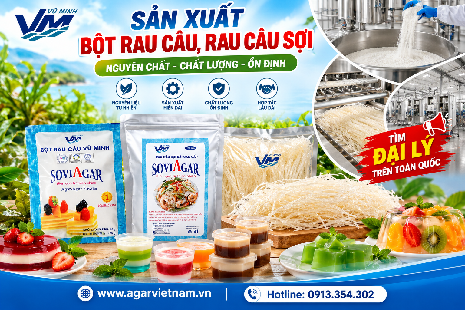 Sản Xuất Bột Rau Câu, Rau Câu Sợi SOVIAGAR – Tìm Đại Lý Phân Phối Toàn Quốc 